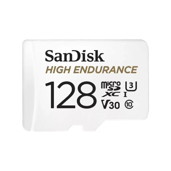 Карта памяти SanDisk High Endurance microSDHC 128GB + SD Adapter, белая